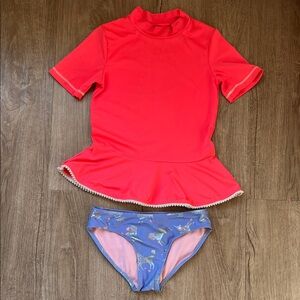 Cat & Jack Rashguard Set with Pink Peplum Top & Unicorn Print Bottoms Size 6